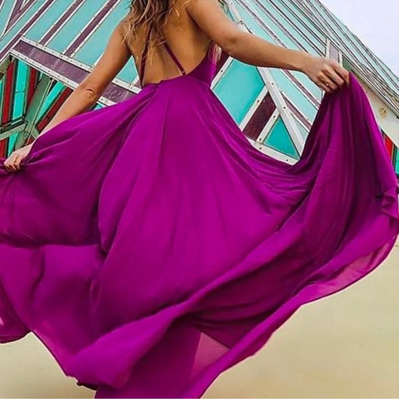 ❤️ Lulus Mythical Kind of Love Magenta Chiffon Maxi Gown - Picture 11 of 12